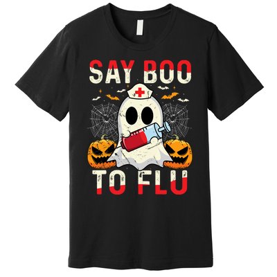 Say Boo To The Flu Vintage Halloween Ghost Nurse Boo To Flu Premium T-Shirt