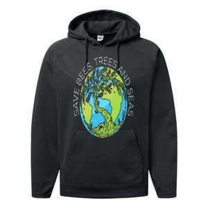 Save Bees Trees And Seas Climate Change Performance Fleece Hoodie