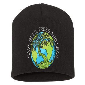 Save Bees Trees And Seas Climate Change Short Acrylic Beanie