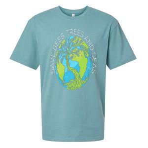 Save Bees Trees And Seas Climate Change Sueded Cloud Jersey T-Shirt