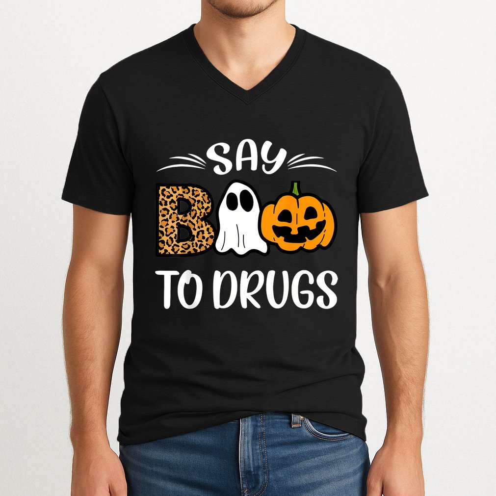 Say Boo To Drugs Red Ribbon Week Awareness Funny Halloween V-Neck T-Shirt