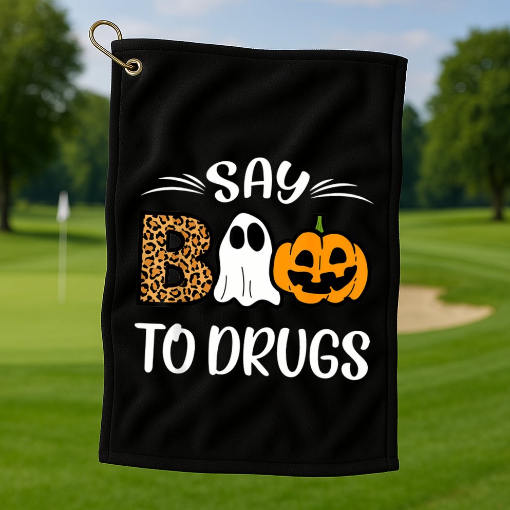 Say Boo To Drugs Red Ribbon Week Awareness Funny Halloween Golf Towel