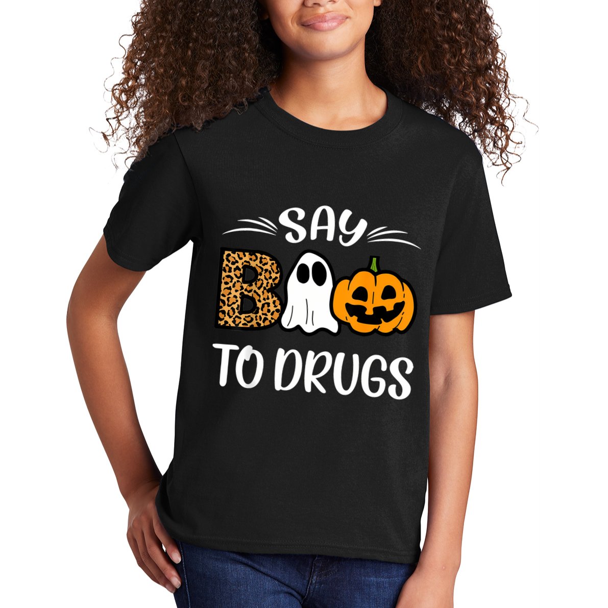 Say Boo To Drugs Red Ribbon Week Awareness Funny Halloween Kids T-Shirt