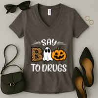 Say Boo To Drugs Red Ribbon Week Awareness Funny Halloween Women's V-Neck T-Shirt