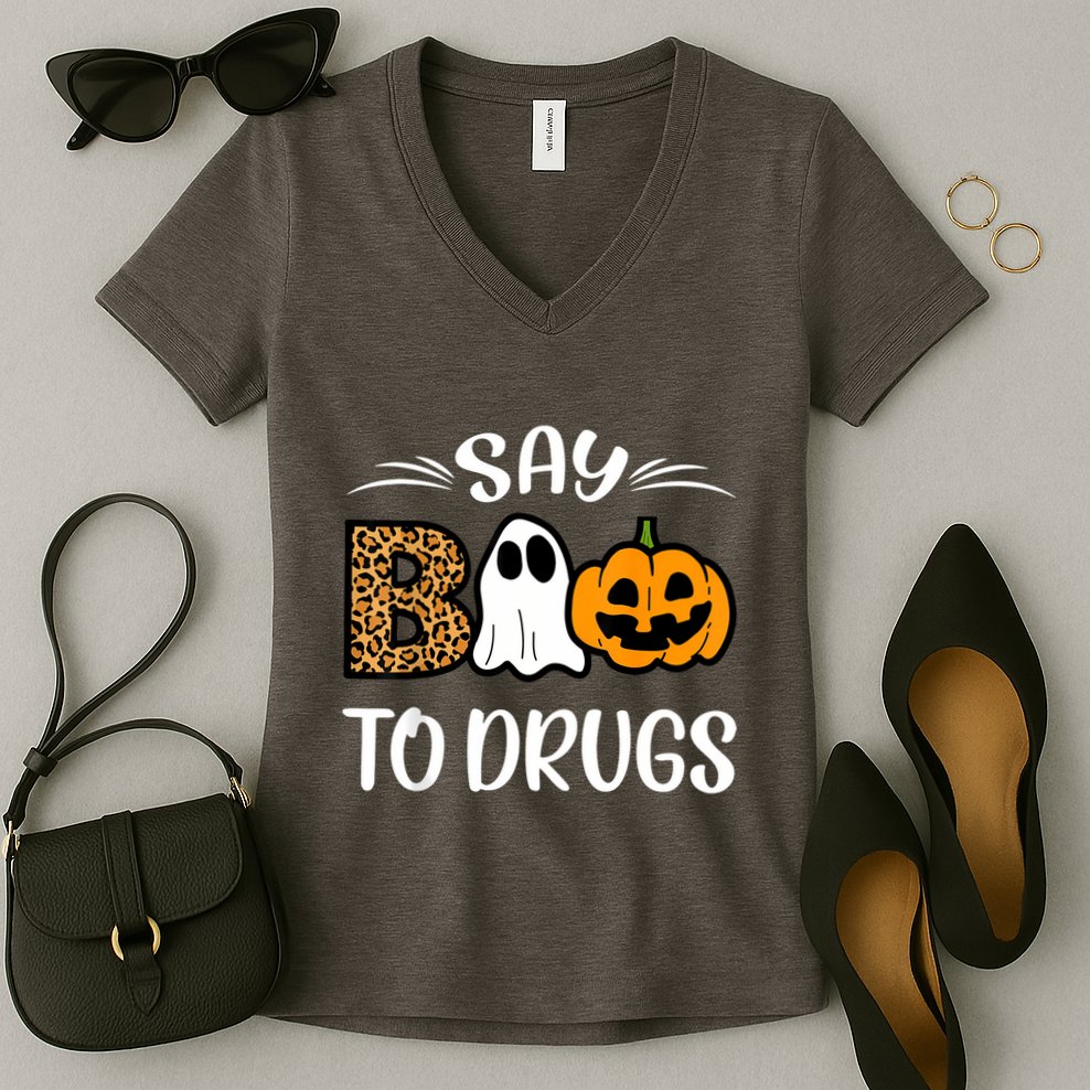 Say Boo To Drugs Red Ribbon Week Awareness Funny Halloween Women's V-Neck T-Shirt