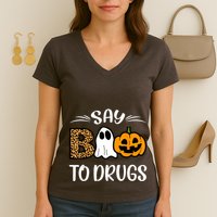 Say Boo To Drugs Red Ribbon Week Awareness Funny Halloween Women's V-Neck T-Shirt