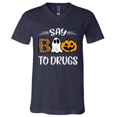 Say Boo To Drugs Red Ribbon Week Awareness Funny Halloween V-Neck T-Shirt