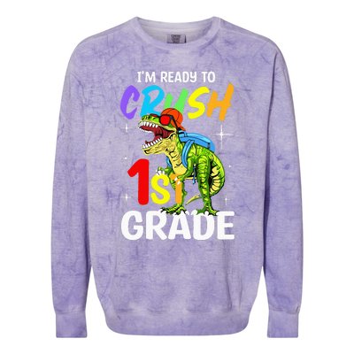 Student Back to School I'm Ready to Crush 1st Grade Dinosaur Colorblast Crewneck Sweatshirt