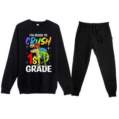 Student Back to School I'm Ready to Crush 1st Grade Dinosaur Premium Crewneck Sweatsuit Set