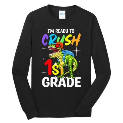 Student Back to School I'm Ready to Crush 1st Grade Dinosaur Tall Long Sleeve T-Shirt