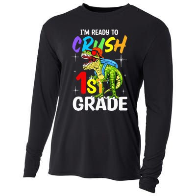 Student Back to School I'm Ready to Crush 1st Grade Dinosaur Cooling Performance Long Sleeve Crew