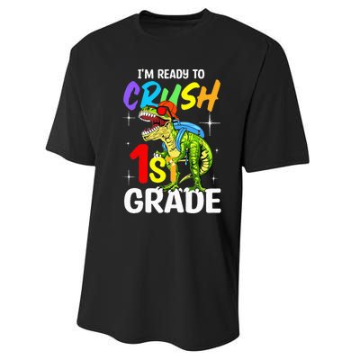 Student Back to School I'm Ready to Crush 1st Grade Dinosaur Performance Sprint T-Shirt