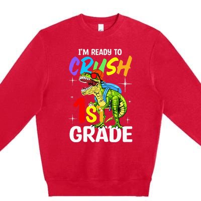 Student Back to School I'm Ready to Crush 1st Grade Dinosaur Premium Crewneck Sweatshirt