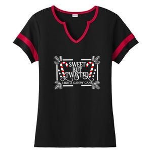 Sweet But Twisted Like A Candy Cane Funny Christmas Outfits Gift Ladies Halftime Notch Neck Tee