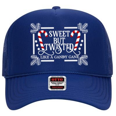 Sweet But Twisted Like A Candy Cane Funny Christmas Outfits Gift High Crown Mesh Back Trucker Hat