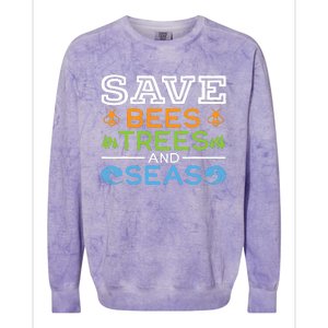 Save Bees Trees And Seas Earth Day Environmentalist Ocean Colorblast Crewneck Sweatshirt