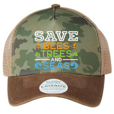 Save Bees Trees And Seas Earth Day Environmentalist Ocean Legacy Tie Dye Trucker Hat