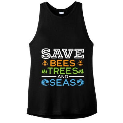 Save Bees Trees And Seas Earth Day Environmentalist Ocean Ladies PosiCharge Tri-Blend Wicking Tank