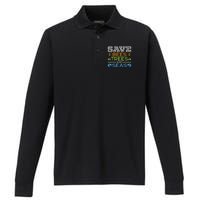 Save Bees Trees And Seas Earth Day Environmentalist Ocean Performance Long Sleeve Polo