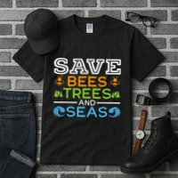 Save Bees Trees And Seas Earth Day Environmentalist Ocean Tall T-Shirt
