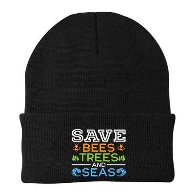 Save Bees Trees And Seas Earth Day Environmentalist Ocean Beanie