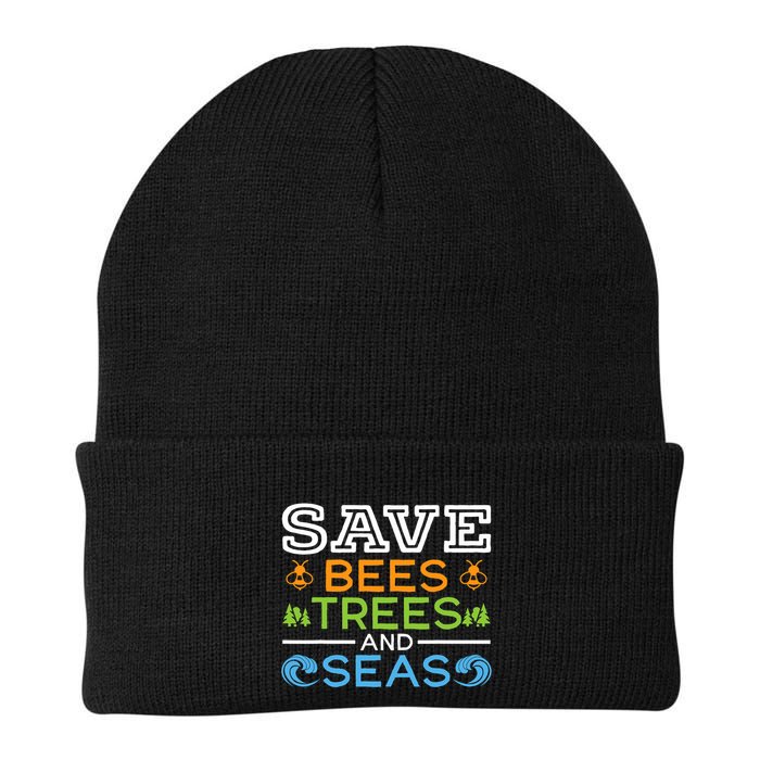 Save Bees Trees And Seas Earth Day Environmentalist Ocean Beanie