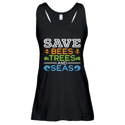Save Bees Trees And Seas Earth Day Environmentalist Ocean Ladies Essential Flowy Tank