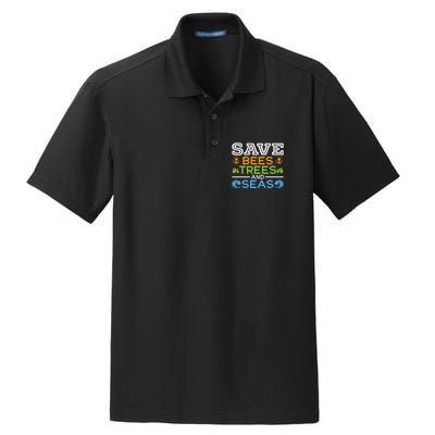Save Bees Trees And Seas Earth Day Environmentalist Ocean Dry Zone Grid Polo