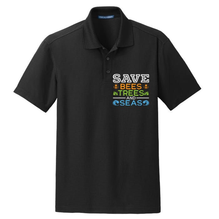 Save Bees Trees And Seas Earth Day Environmentalist Ocean Dry Zone Grid Polo