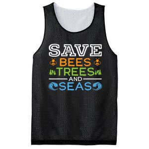 Save Bees Trees And Seas Earth Day Environmentalist Ocean Mesh Reversible Basketball Jersey Tank