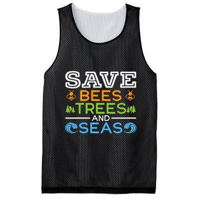 Save Bees Trees And Seas Earth Day Environmentalist Ocean Mesh Reversible Basketball Jersey Tank