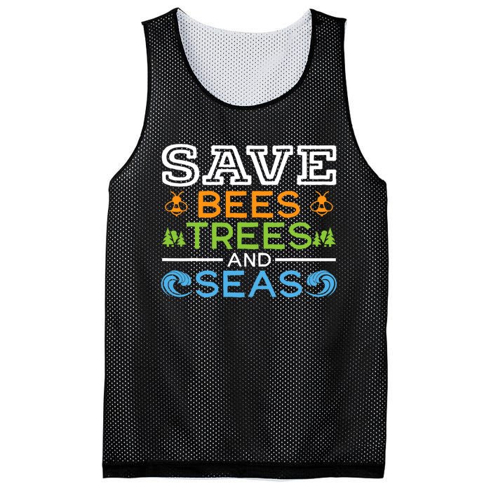 Save Bees Trees And Seas Earth Day Environmentalist Ocean Mesh Reversible Basketball Jersey Tank