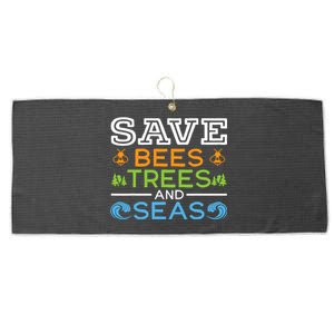 Save Bees Trees And Seas Earth Day Environmentalist Ocean Large Microfiber Waffle Golf Towel