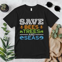 Save Bees Trees And Seas Earth Day Environmentalist Ocean Premium T-Shirt