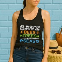 Save Bees Trees And Seas Earth Day Environmentalist Ocean Womens Tank Top