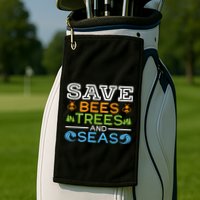 Save Bees Trees And Seas Earth Day Environmentalist Ocean Golf Towel