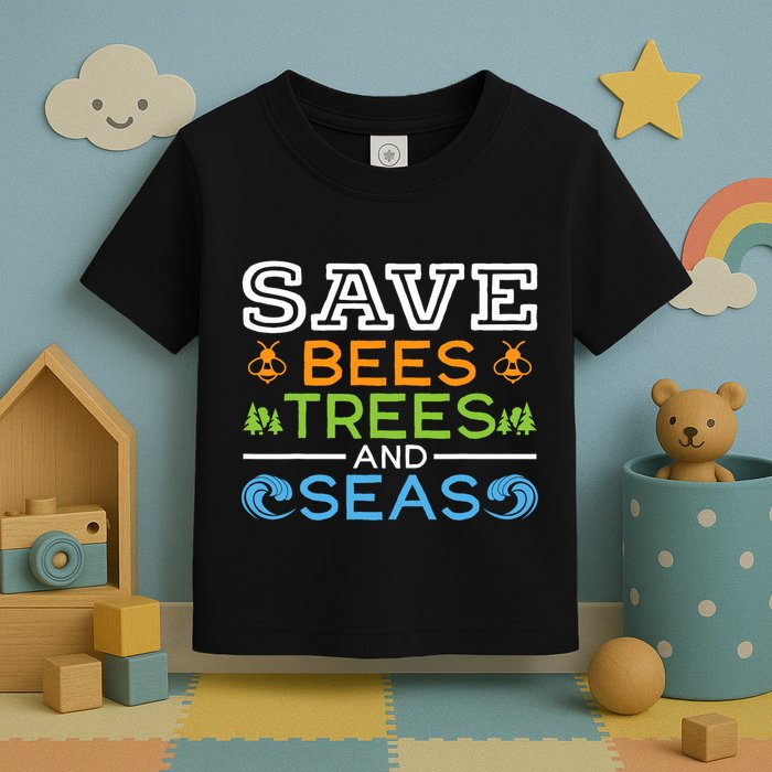 Save Bees Trees And Seas Earth Day Environmentalist Ocean Toddler T-Shirt