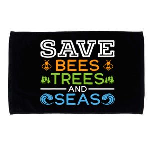 Save Bees Trees And Seas Earth Day Environmentalist Ocean Microfiber Hand Towel