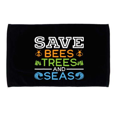 Save Bees Trees And Seas Earth Day Environmentalist Ocean Microfiber Hand Towel