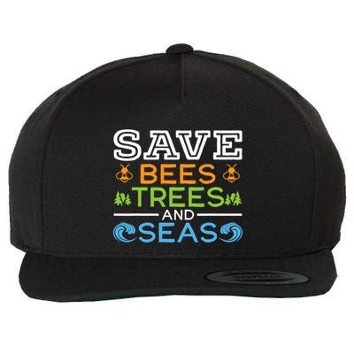 Save Bees Trees And Seas Earth Day Environmentalist Ocean Wool Snapback Cap