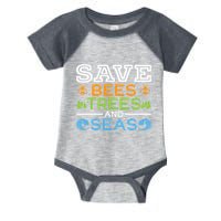 Save Bees Trees And Seas Earth Day Environmentalist Ocean Infant Baby Jersey Bodysuit