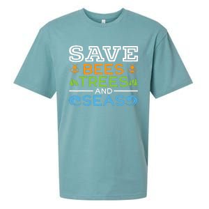 Save Bees Trees And Seas Earth Day Environmentalist Ocean Sueded Cloud Jersey T-Shirt