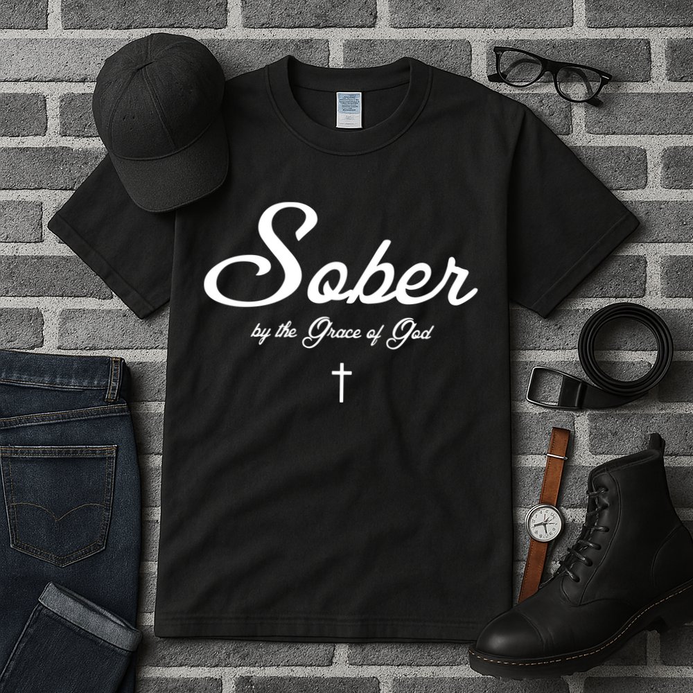 Sober By The Grace Of God Recovery Funny Christian Tall T-Shirt