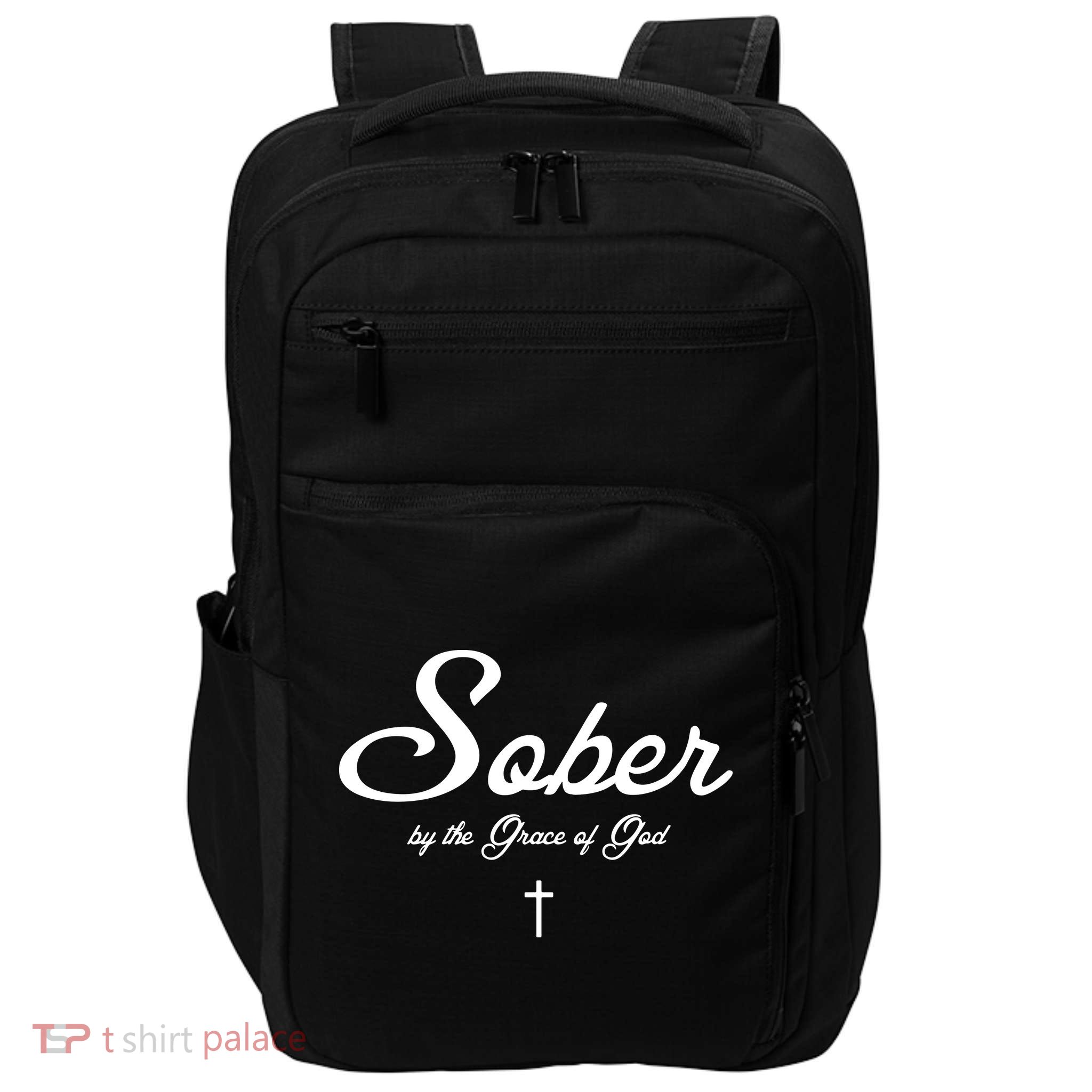 Sober By The Grace Of God Recovery Funny Christian Impact Tech Backpack