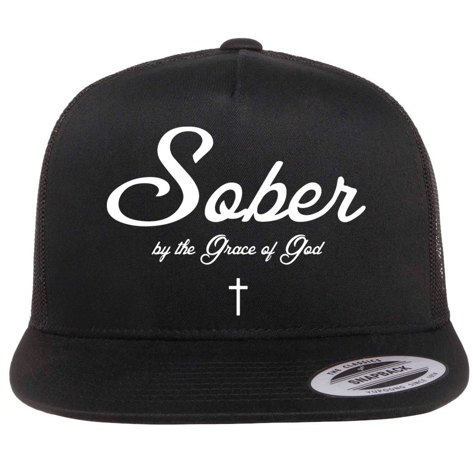 Sober By The Grace Of God Recovery Funny Christian Flat Bill Trucker Hat