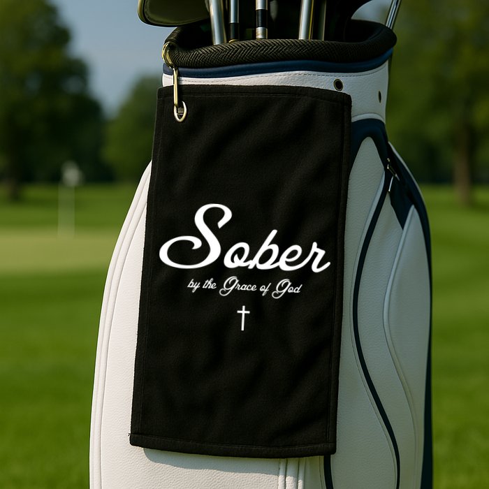 Sober By The Grace Of God Recovery Funny Christian Golf Towel