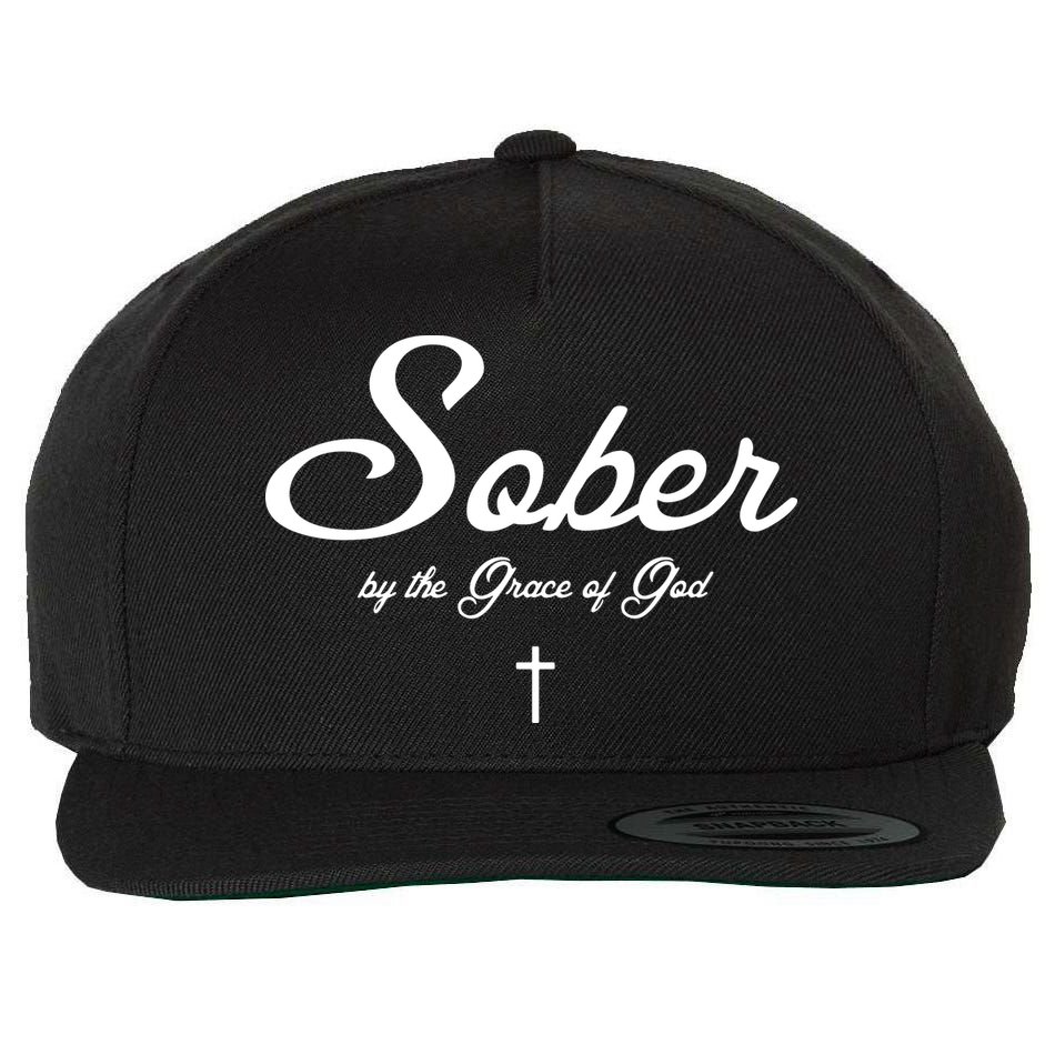 Sober By The Grace Of God Recovery Funny Christian Wool Snapback Cap