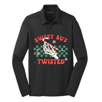 Sweet But Twisted Skeleton Hand Groovy Retro Christmas Xmas Gift Silk Touch Performance Long Sleeve Polo