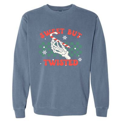 Sweet But Twisted Skeleton Hand Groovy Retro Christmas Xmas Gift Garment-Dyed Sweatshirt