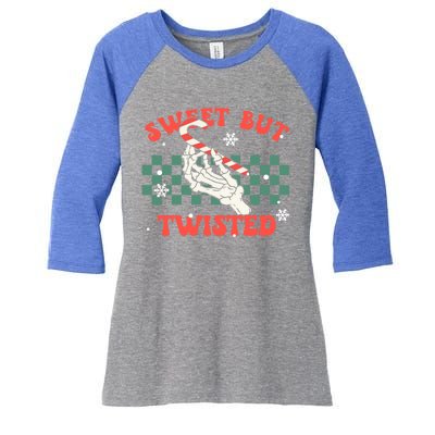 Sweet But Twisted Skeleton Hand Groovy Retro Christmas Xmas Gift Women's Tri-Blend 3/4-Sleeve Raglan Shirt